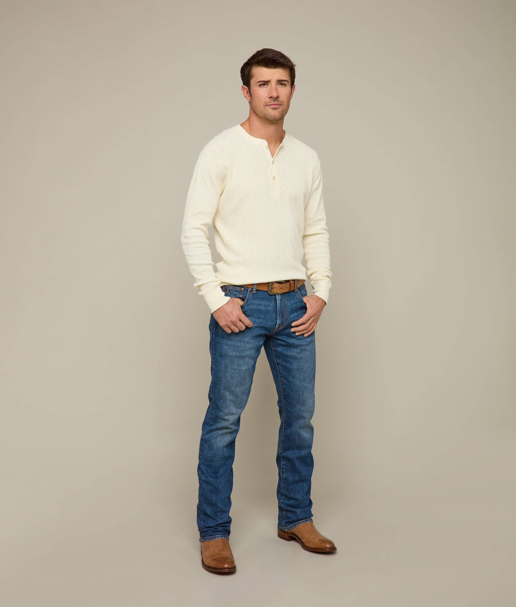 Dylan Waffle Henley :: Ecru - Image 7