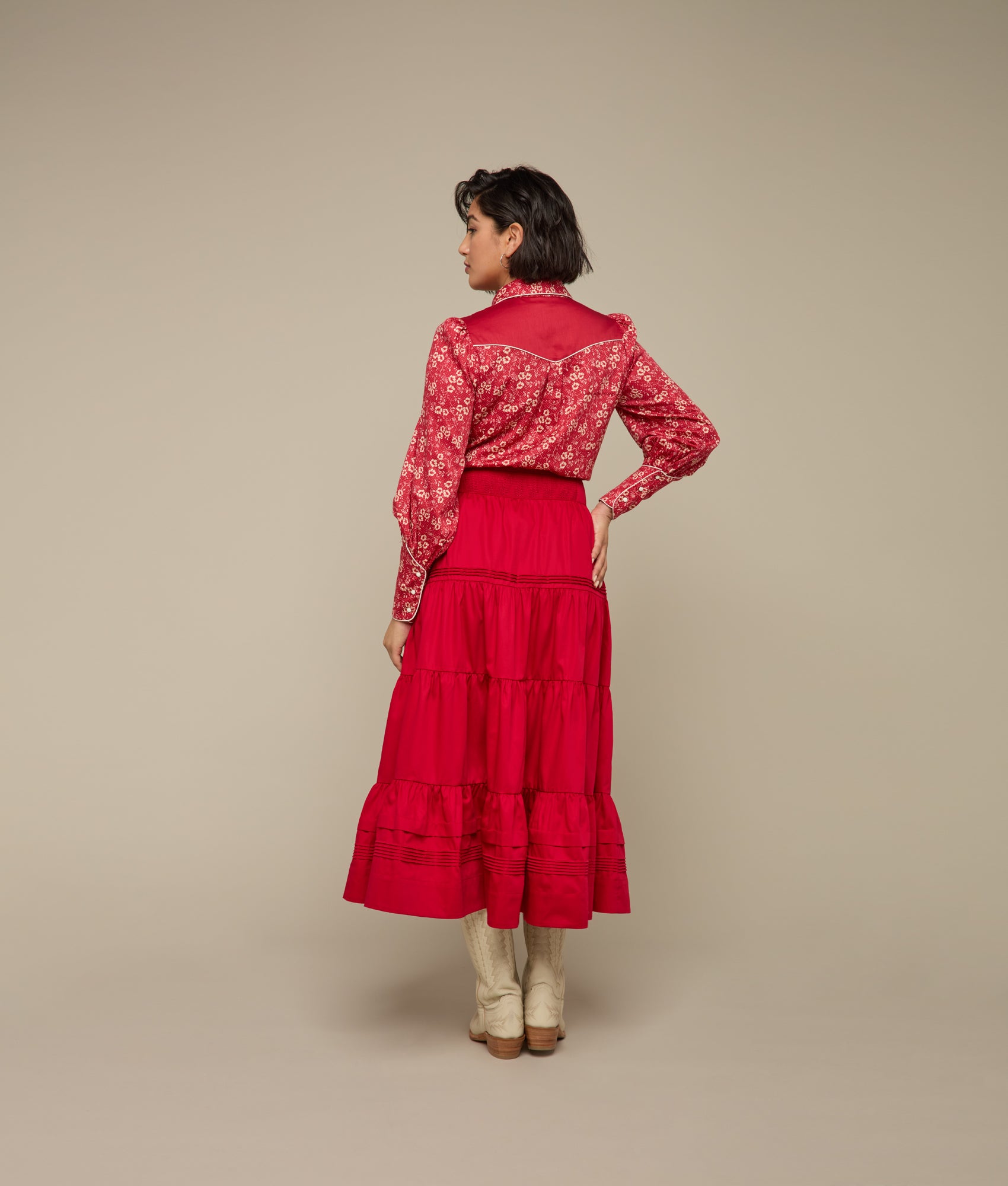 Dakota Tiered Skirt :: Red - Image 4