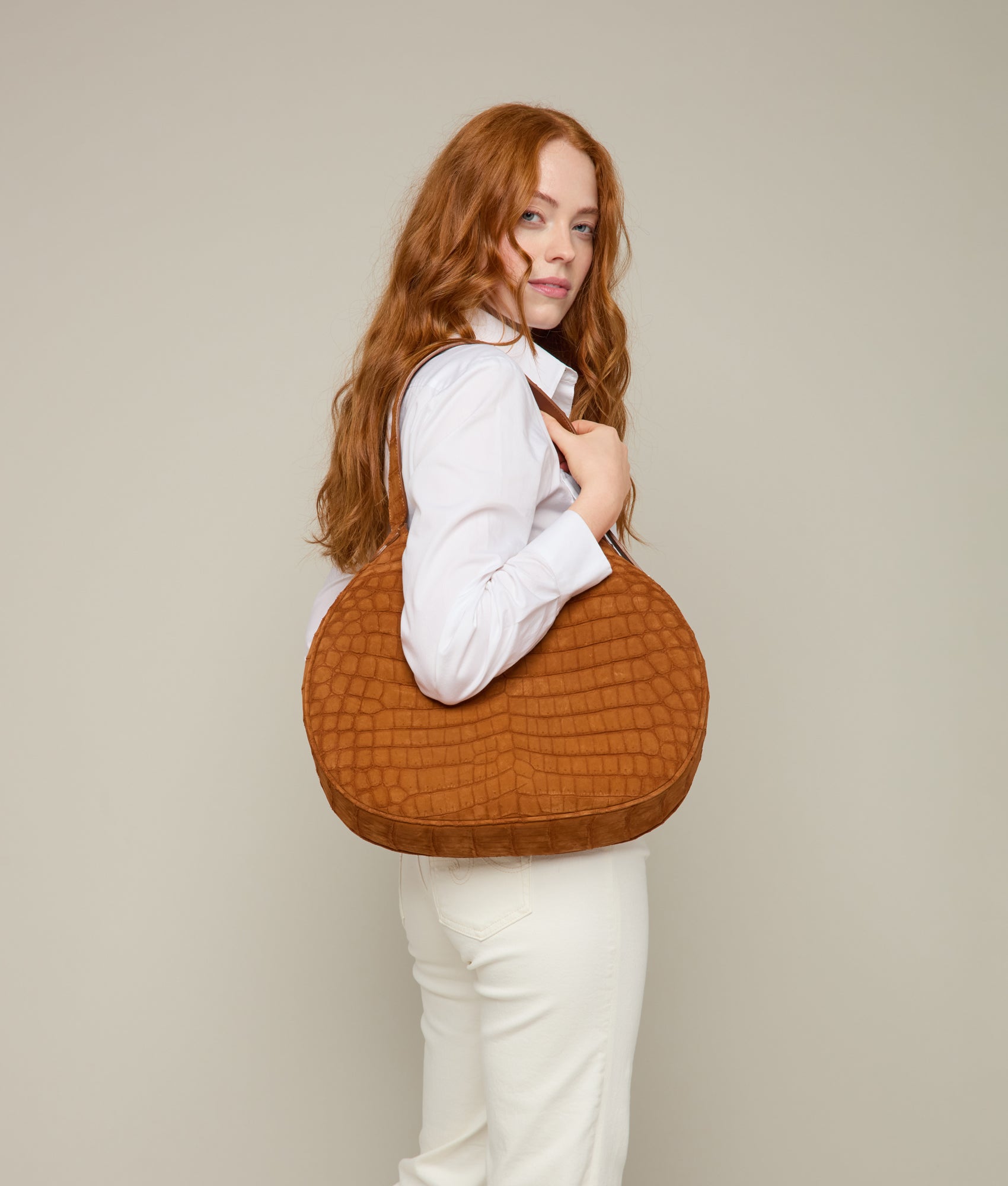 Large Heidi Exotic Hobo Bag :: Cognac - Image 3