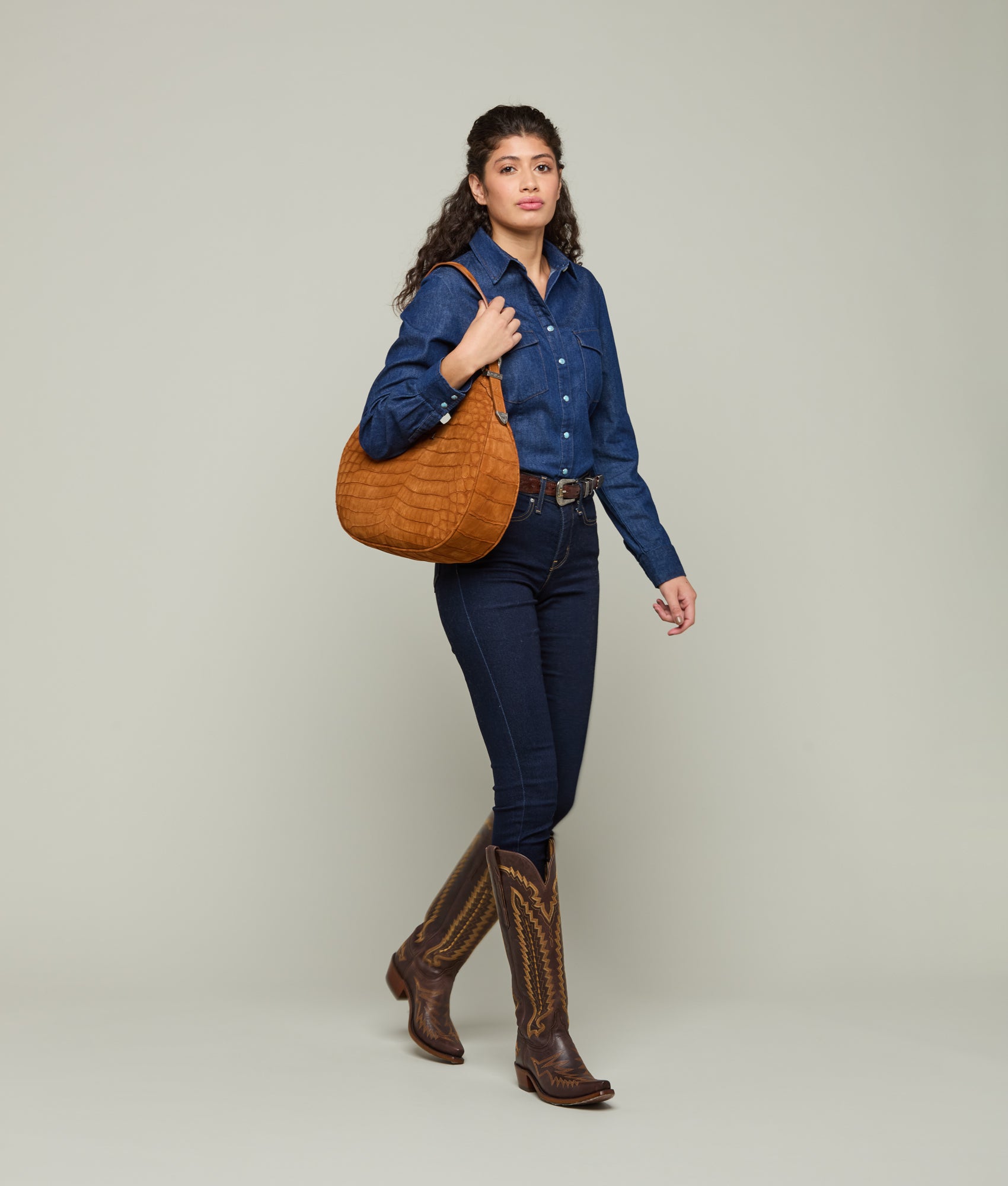 Large Heidi Exotic Hobo Bag :: Cognac - Image 5