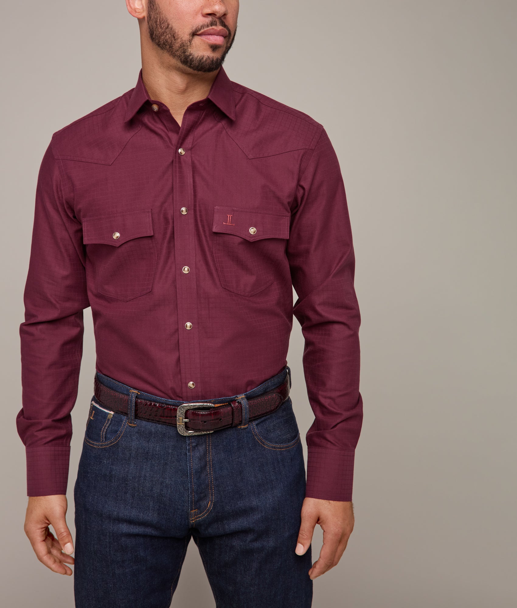 Square Dobby Shirt :: Black Cherry - Image 3