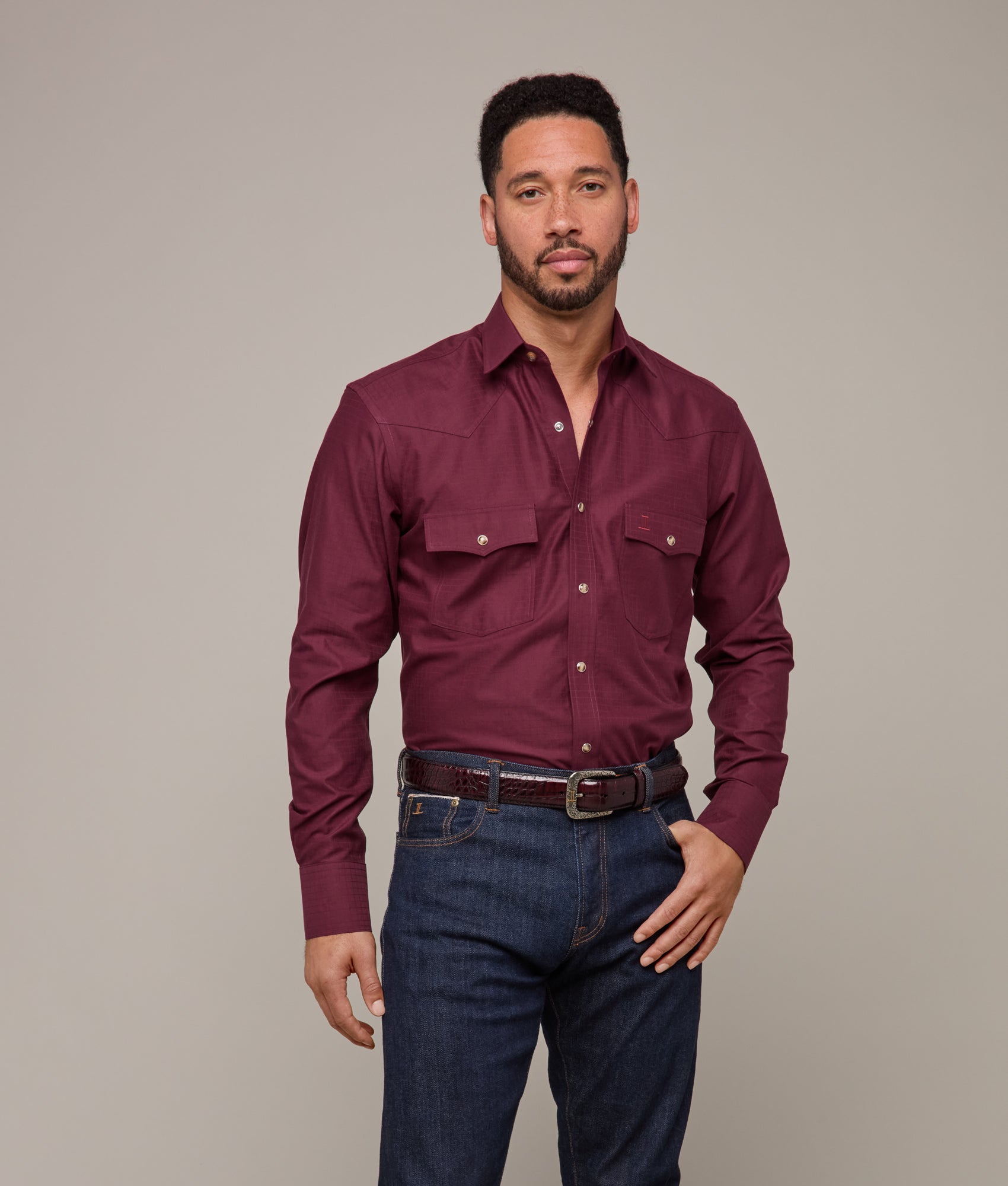 Square Dobby Shirt :: Black Cherry - Image 2