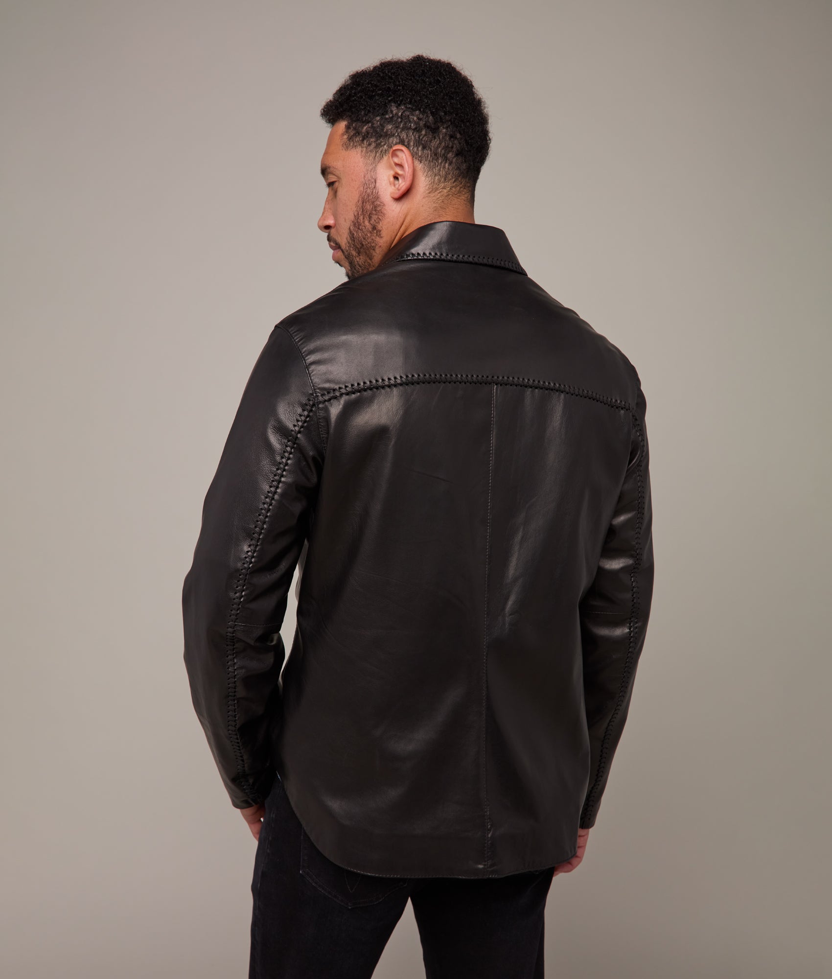 Clint Leather Shacket :: Black - Image 4