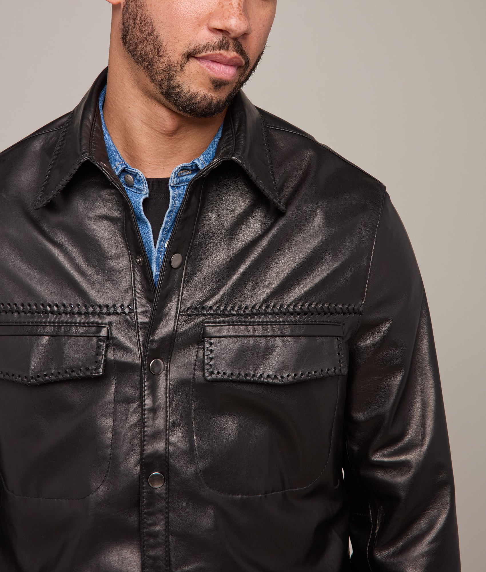Clint Leather Shacket :: Black - Image 5