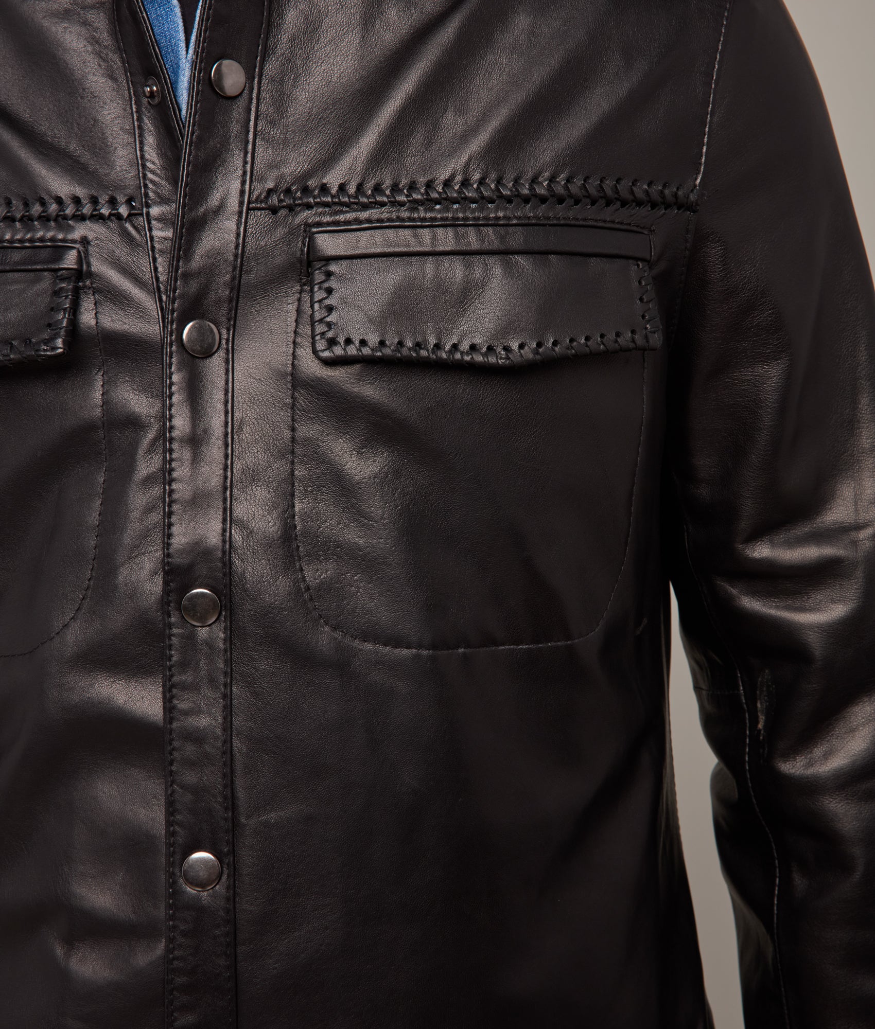 Clint Leather Shacket :: Black - Image 6