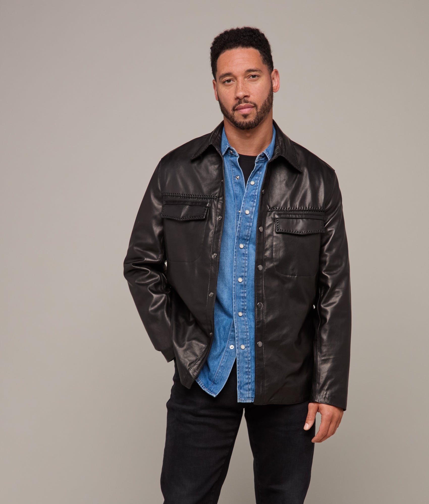 Clint Leather Shacket :: Black - Image 3