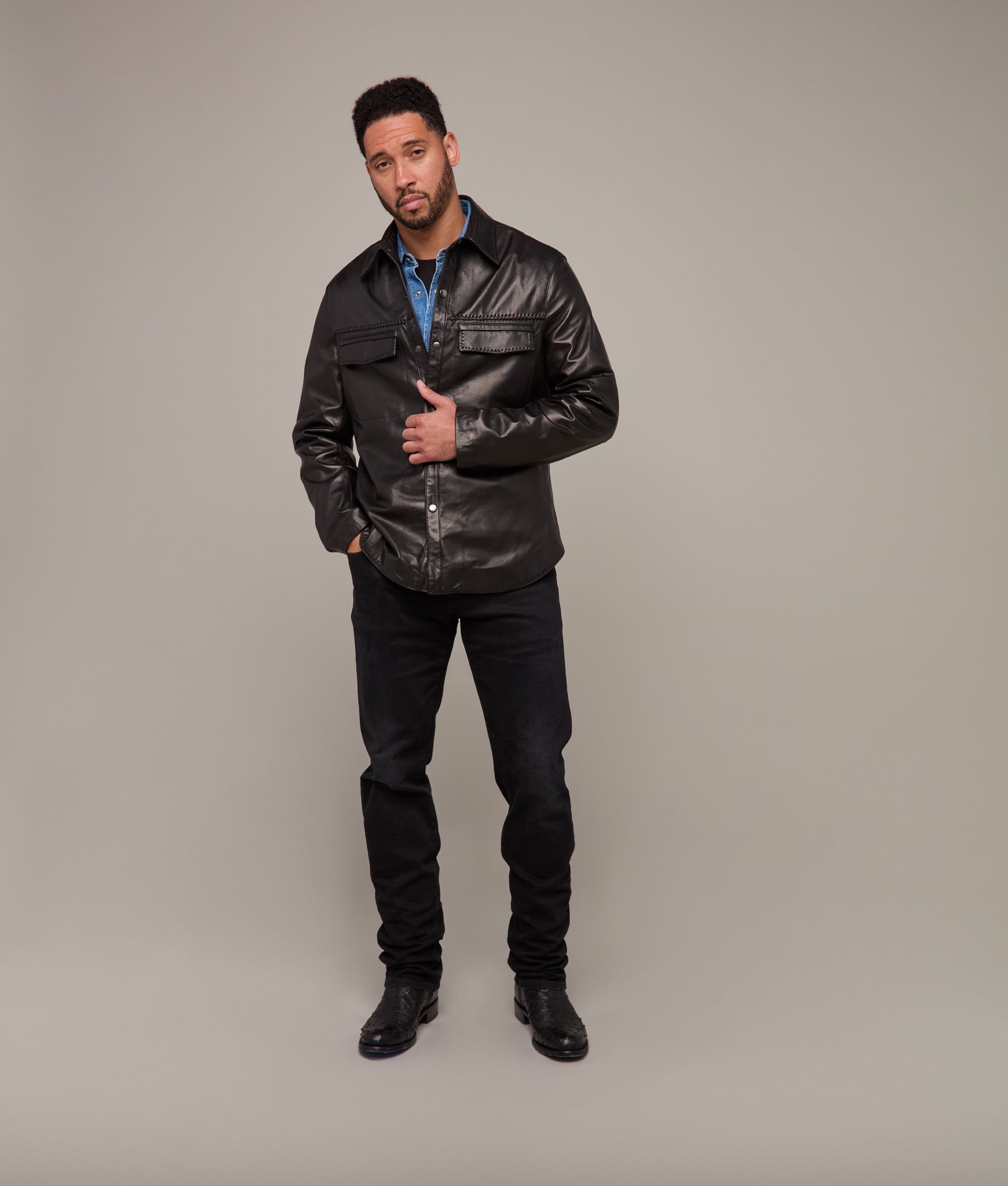Clint Leather Shacket :: Black - Image 2