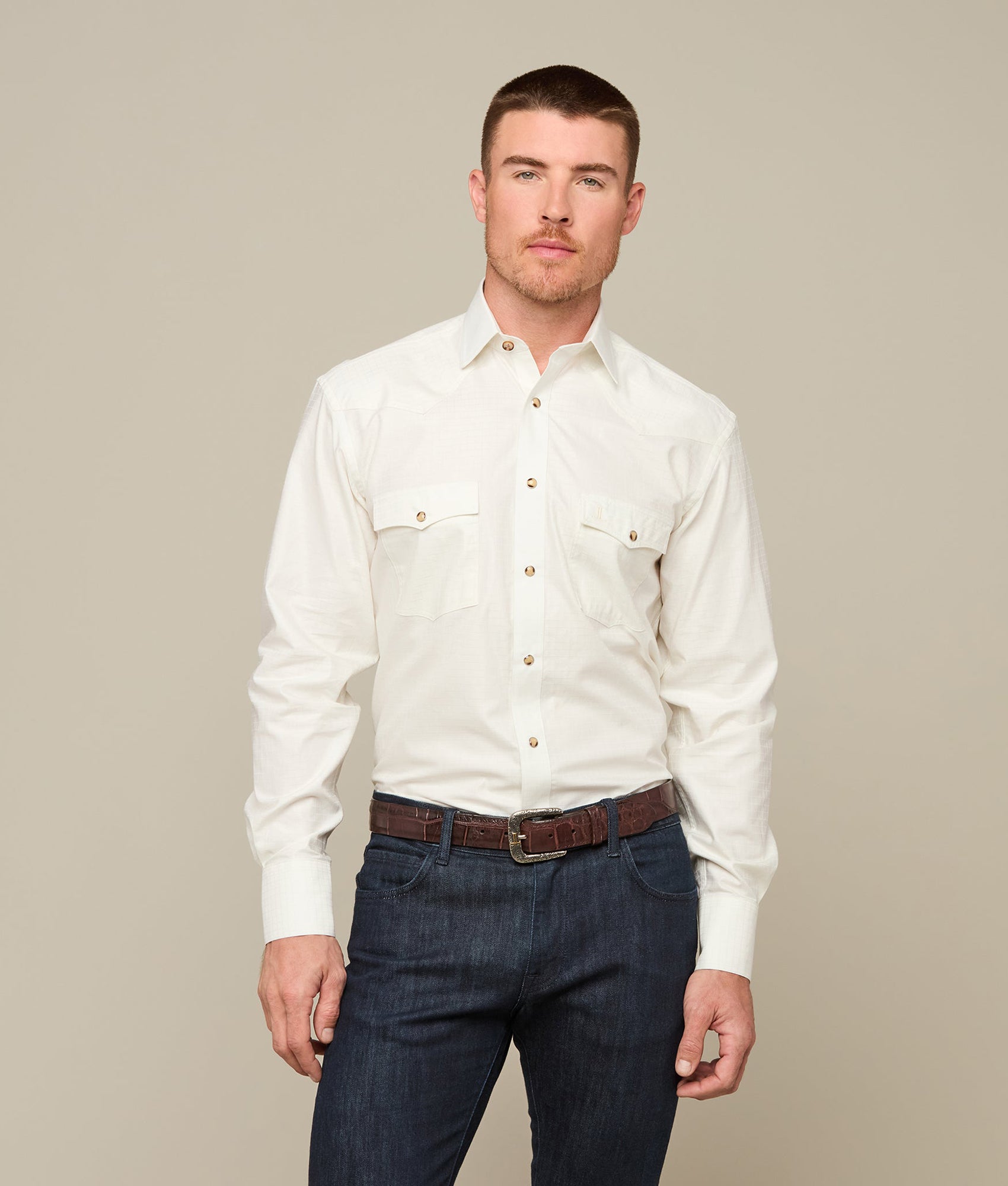 Square Dobby Shirt :: Ecru - Image 3