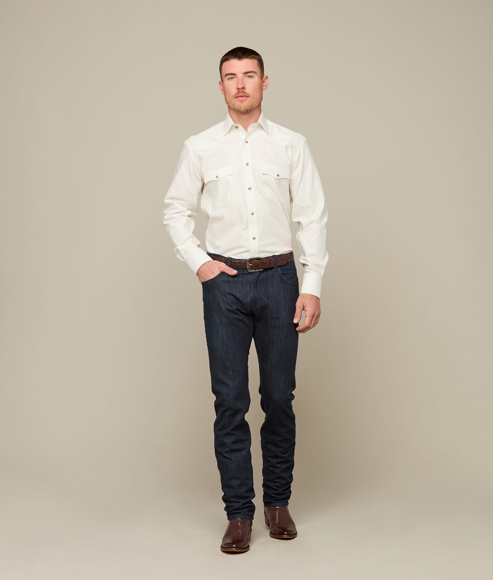 Square Dobby Shirt :: Ecru - Image 6