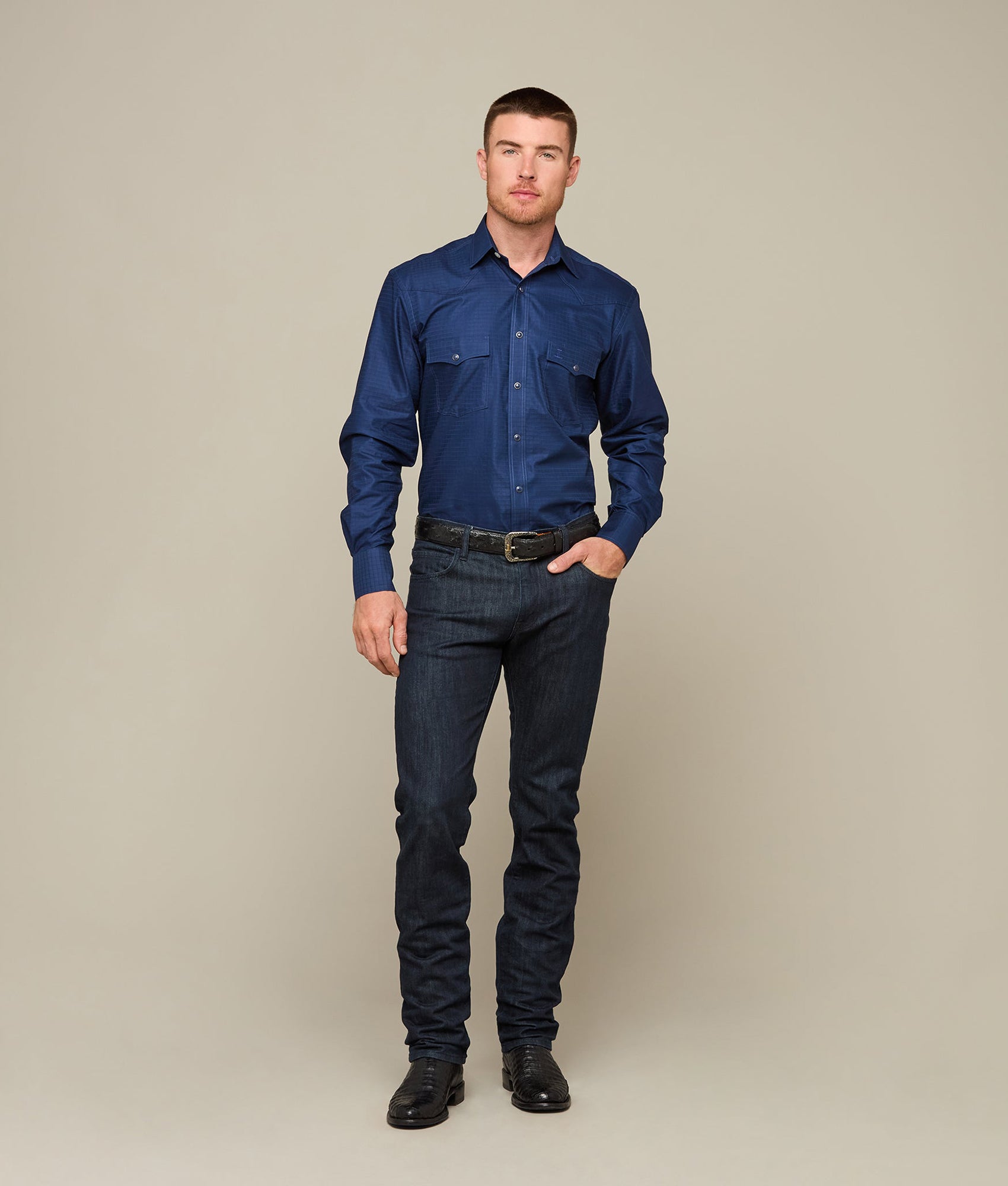 Square Dobby Shirt :: Navy - Image 5