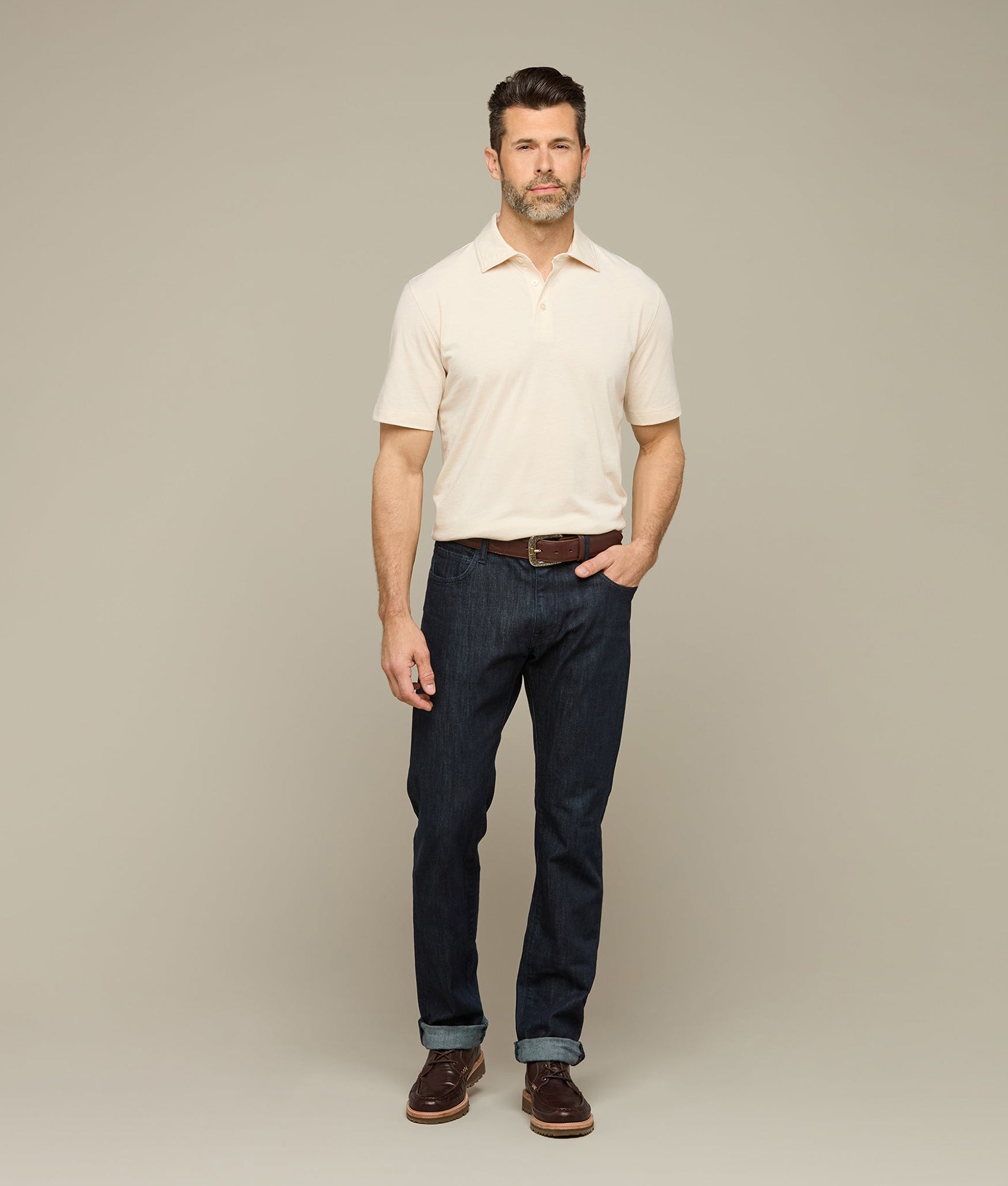 Lucchese Pima Blend Polo :: Cream - Image 5