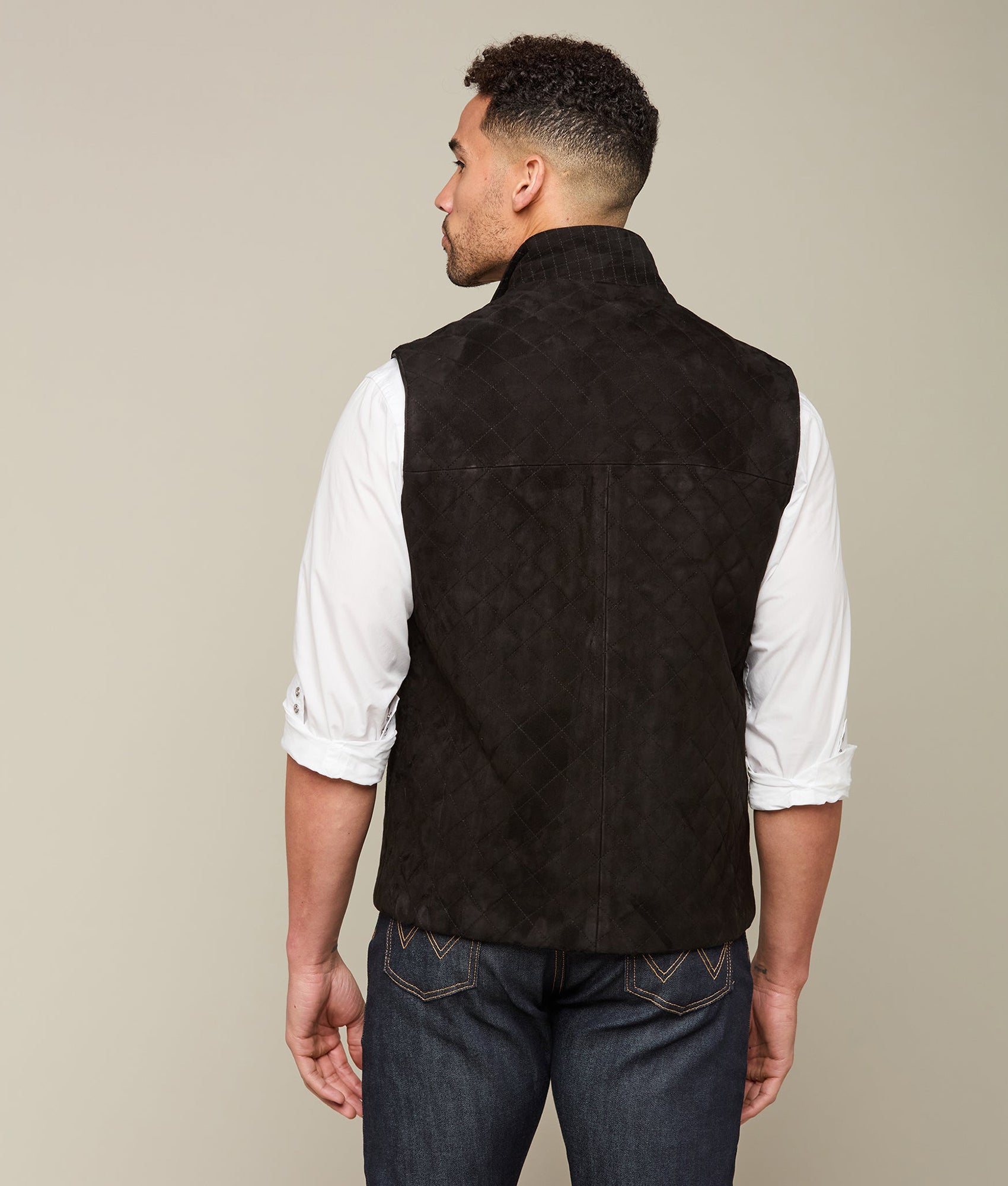 Quilted Suede Vest :: Black - Image 3