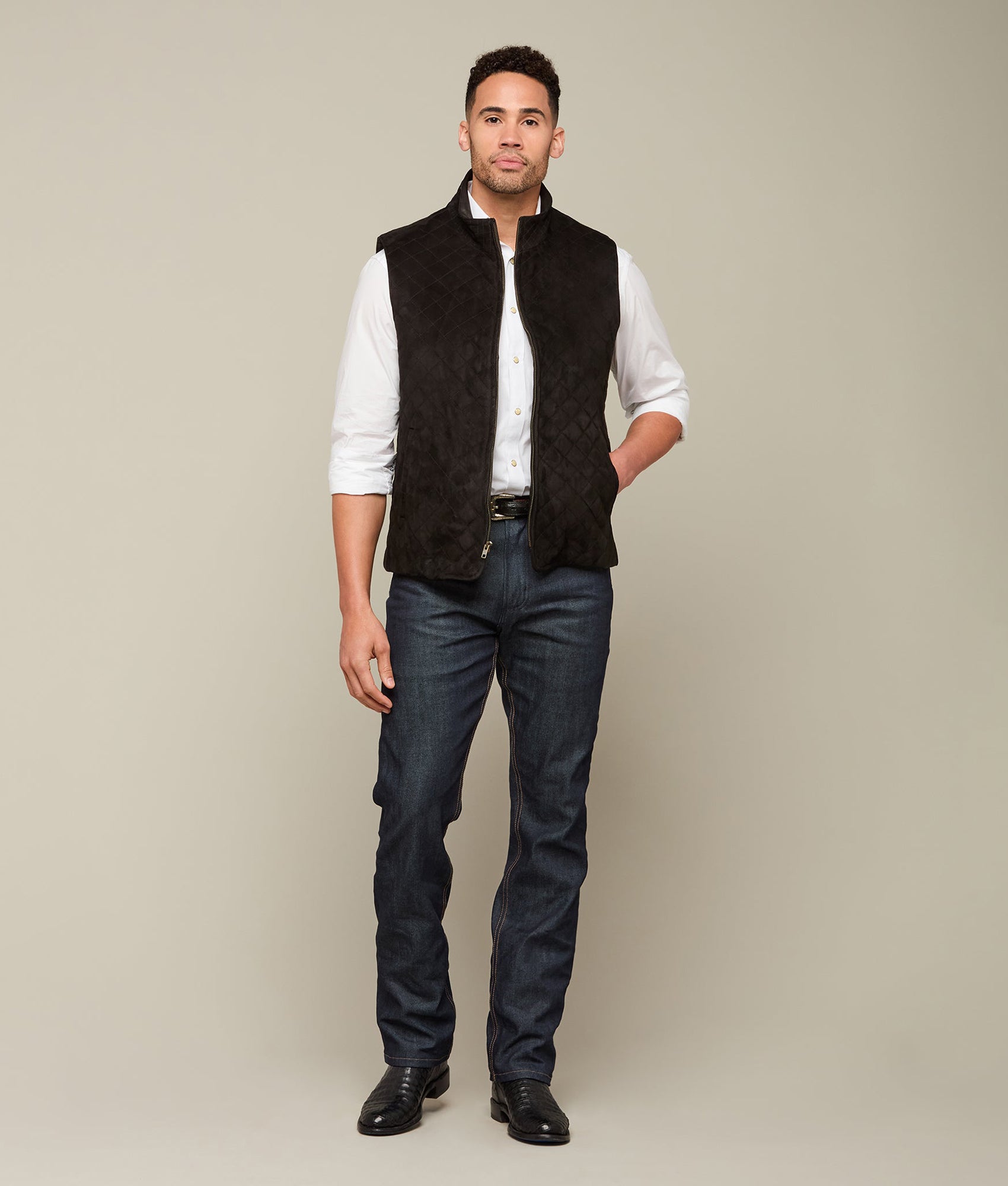 Quilted Suede Vest :: Black - Image 5