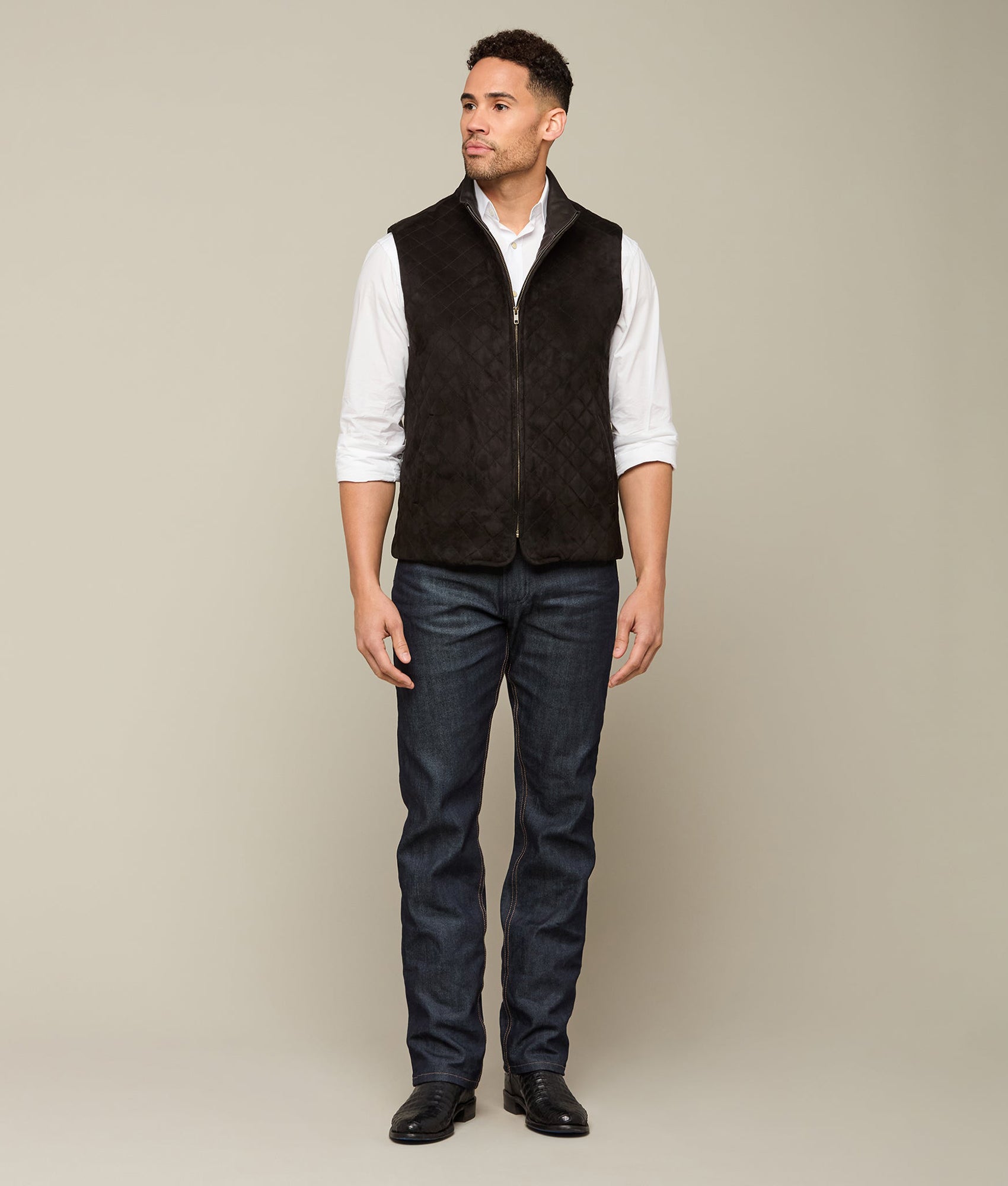 Quilted Suede Vest :: Black - Image 6