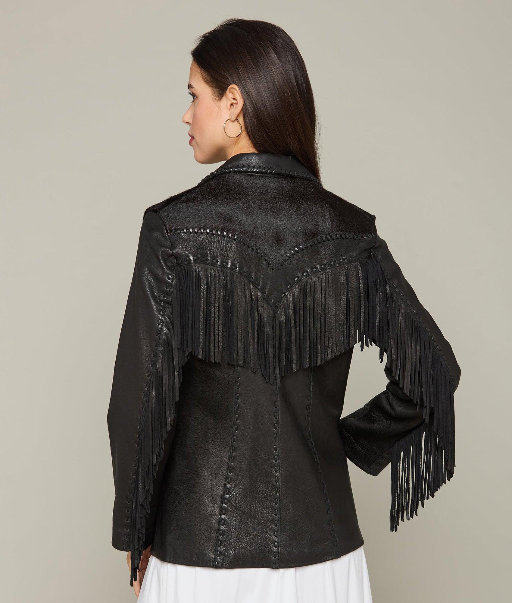 Hair-On Yoke Fringe Jacket :: Black - Image 3