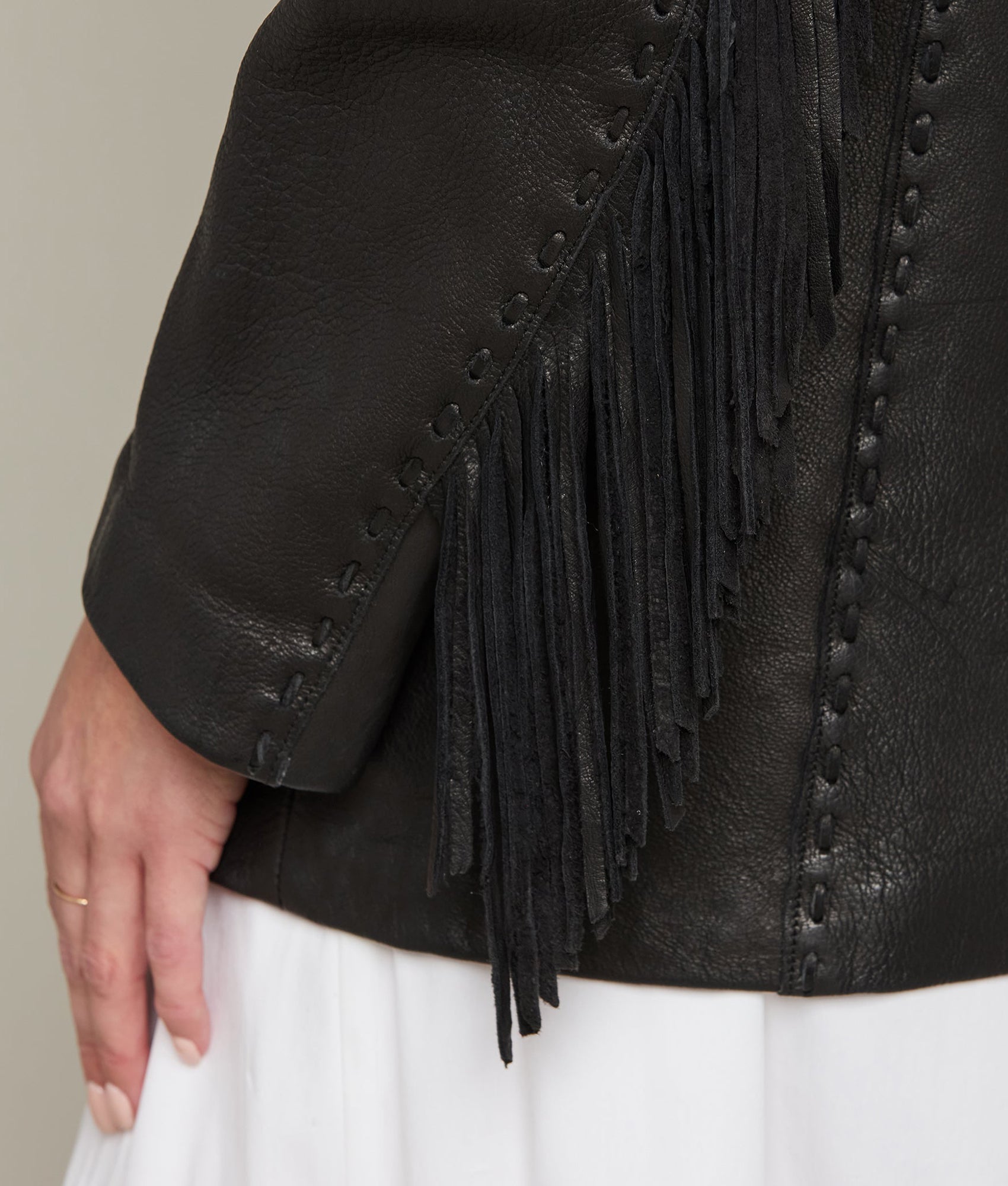 Hair-On Yoke Fringe Jacket :: Black - Image 8