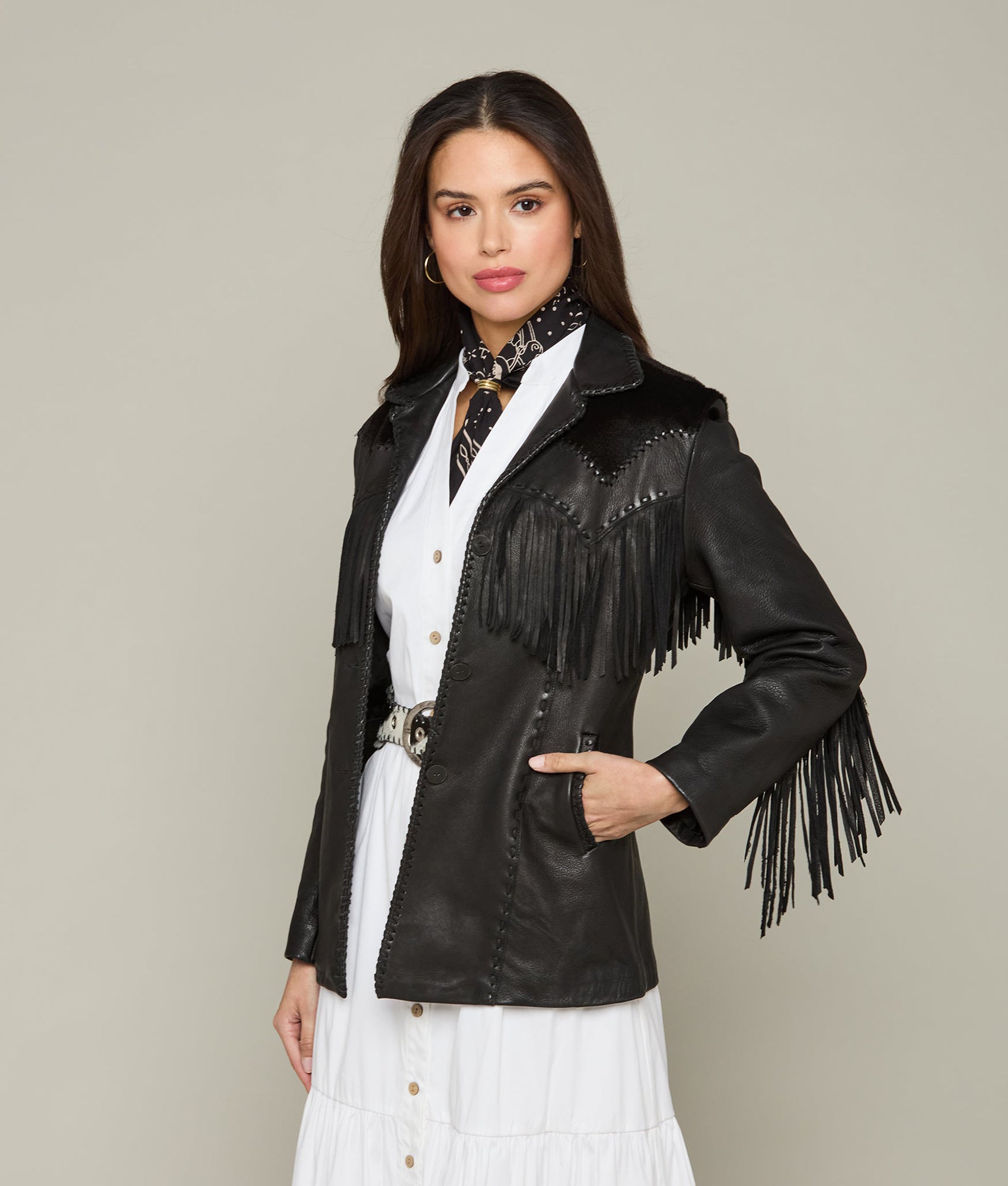 Hair-On Yoke Fringe Jacket :: Black - Image 2