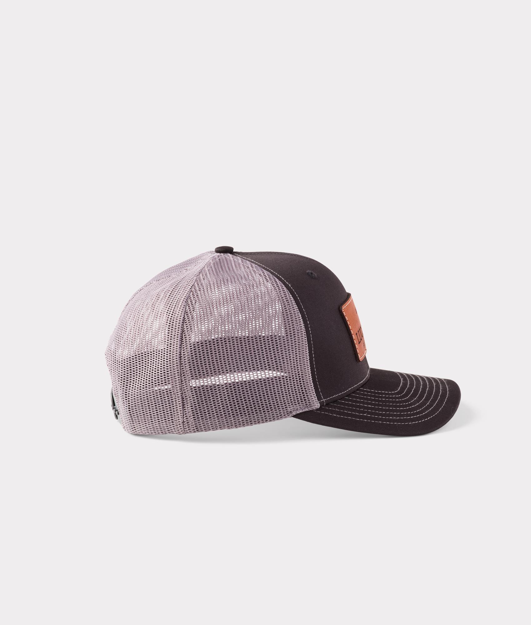 Leather Patch Cap :: Black + Charcoal - Image 4