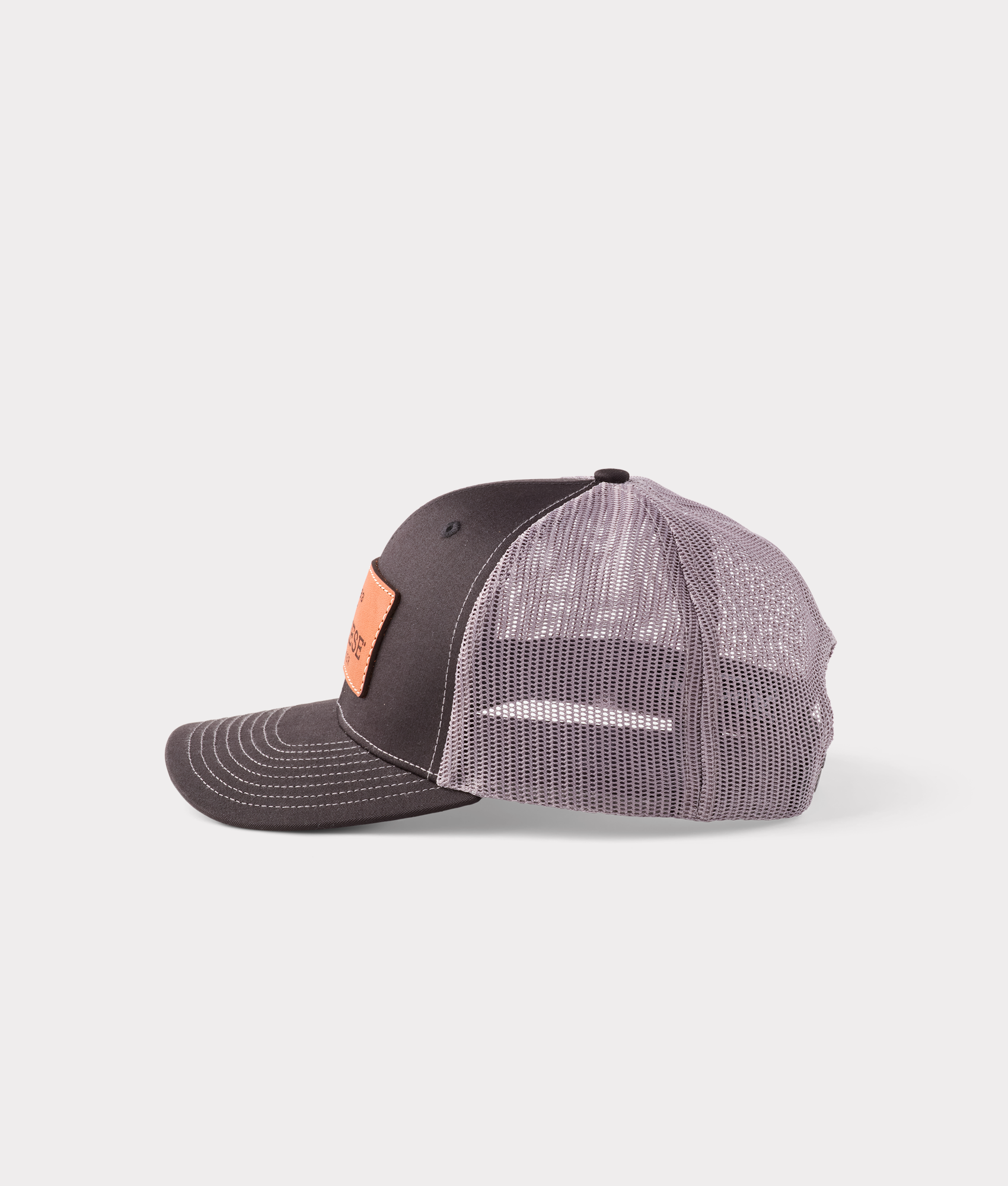 Leather Patch Cap :: Black + Charcoal - Image 3
